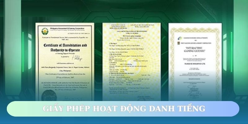 Các giấy chứng nhận hoạt động danh tiếng của PKWIN
